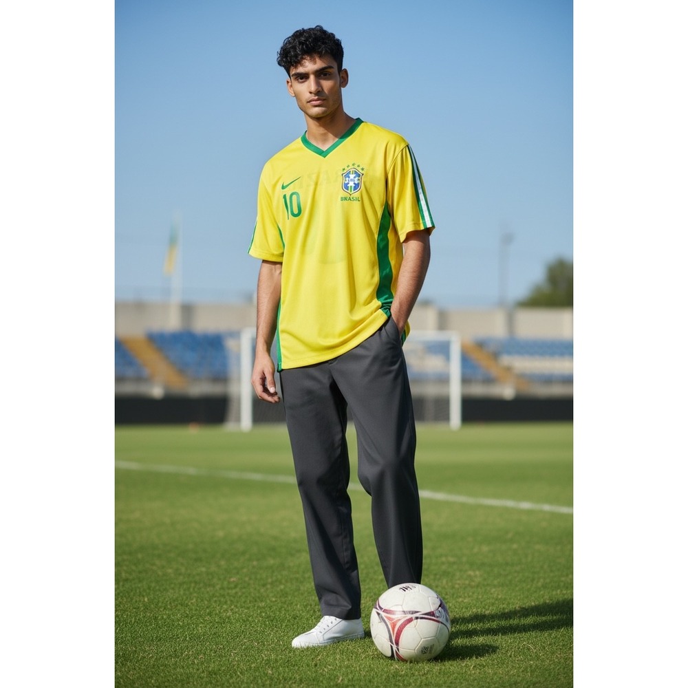 GOL Brazil Soccer Jersey Yellow Green Number 10 Short Sleeve V-Neck Mens Medium